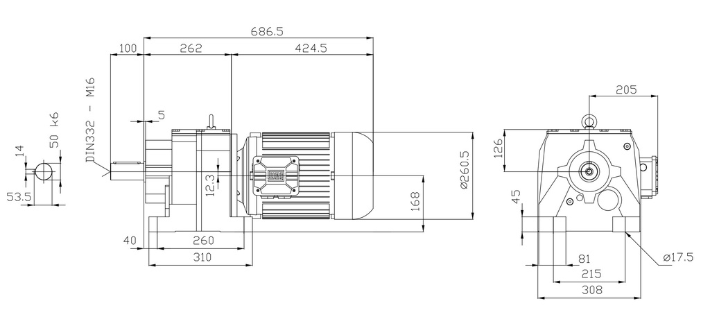 Съосен мотор-редуктор CG082, i=10.82, 132, TH-TF, WATT