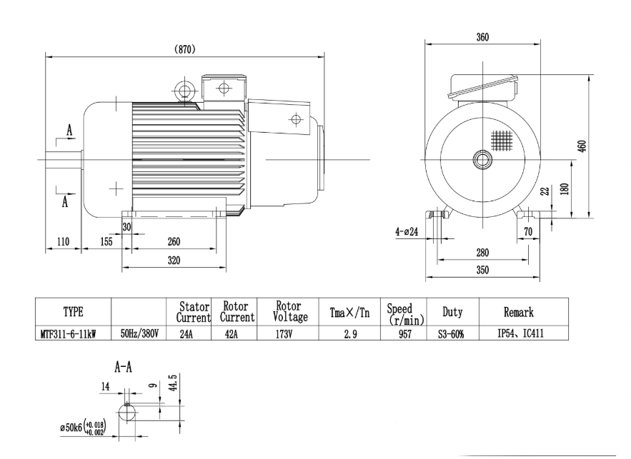 Ел. двигател с навит ротор 11kW, 1000, IM1001, MTH311-6, IP54 