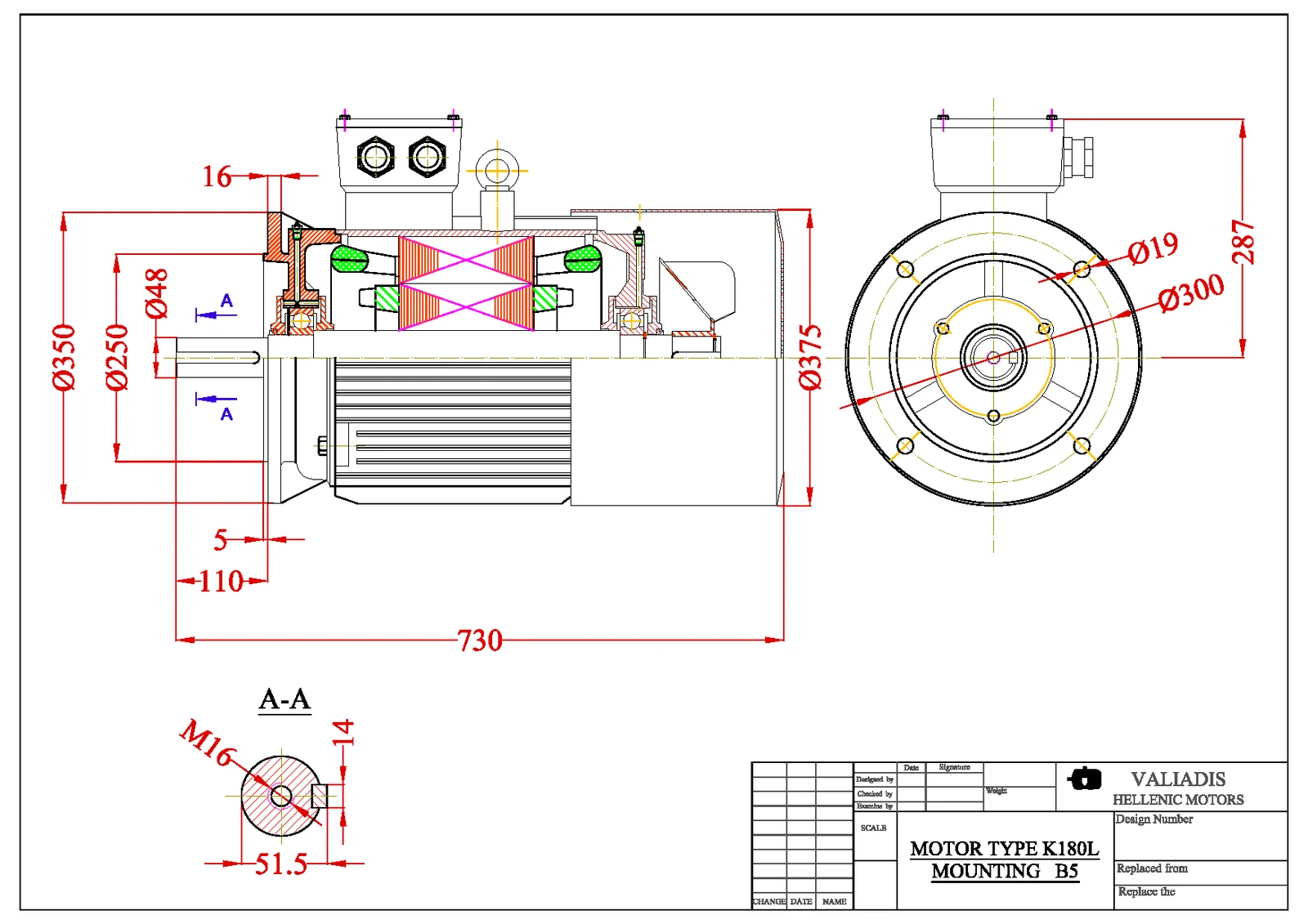 Електродвигател 11kW, 750, B5, 160, чугунен, VALIADIS, S375