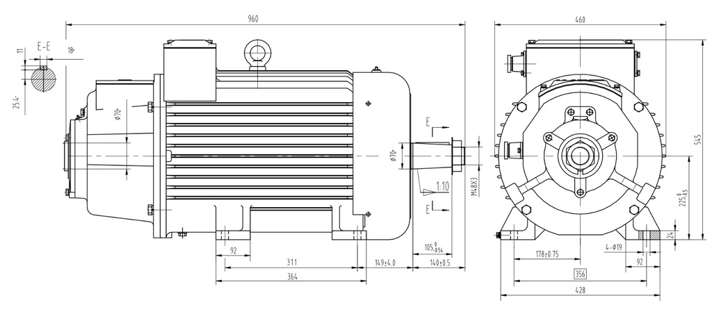 Ел. двигател с навит ротор 30kW, 750, чугунен, 4МТН225М8, IM1003 IP54