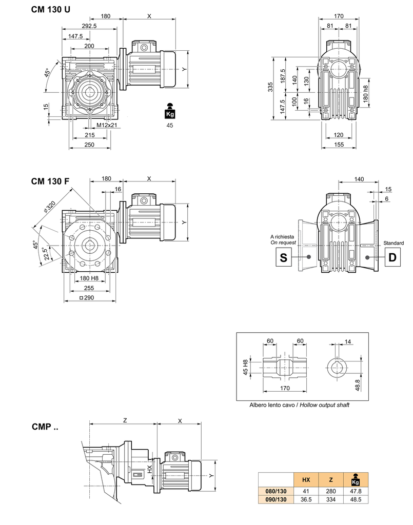 Червячен редуктор 130, i=40, 132B5, F38, ML