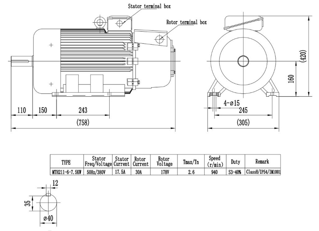 Ел. двигател с навит ротор 7.5kW, 1000, IM1001, MTH211-6, IP54
