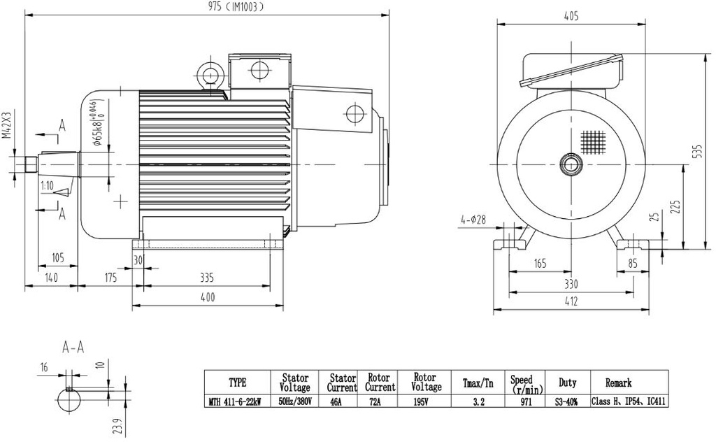 Ел. двигател с навит ротор 22kW, 1000, IM1003, MTH411-6, IP54