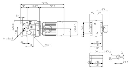 Конусно-цилиндричен мотор-редуктор 2.2kW, i=33.85, KH063-11P-100L-04E-TH-TF, WATT